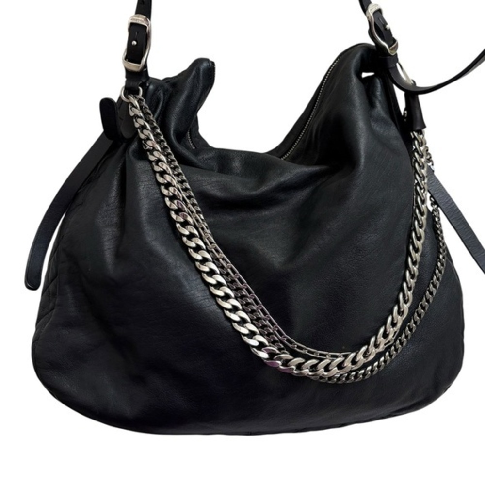 Jimmy Choo black leather chain hobo bag quilted leather
